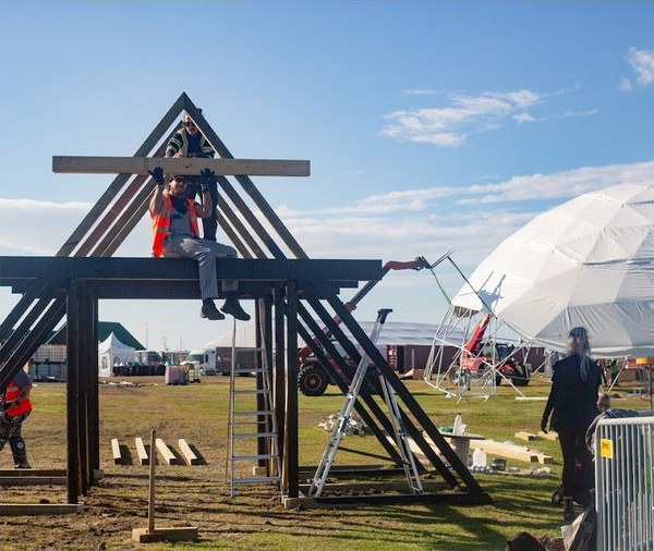IMXP production team raising structural framework
